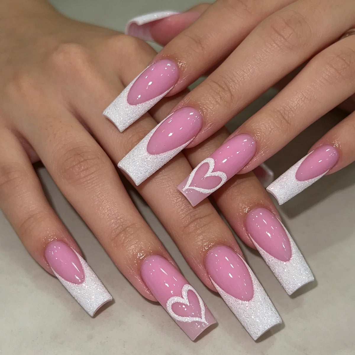 Nail Extensions Acrylic Heart Design Set of 24