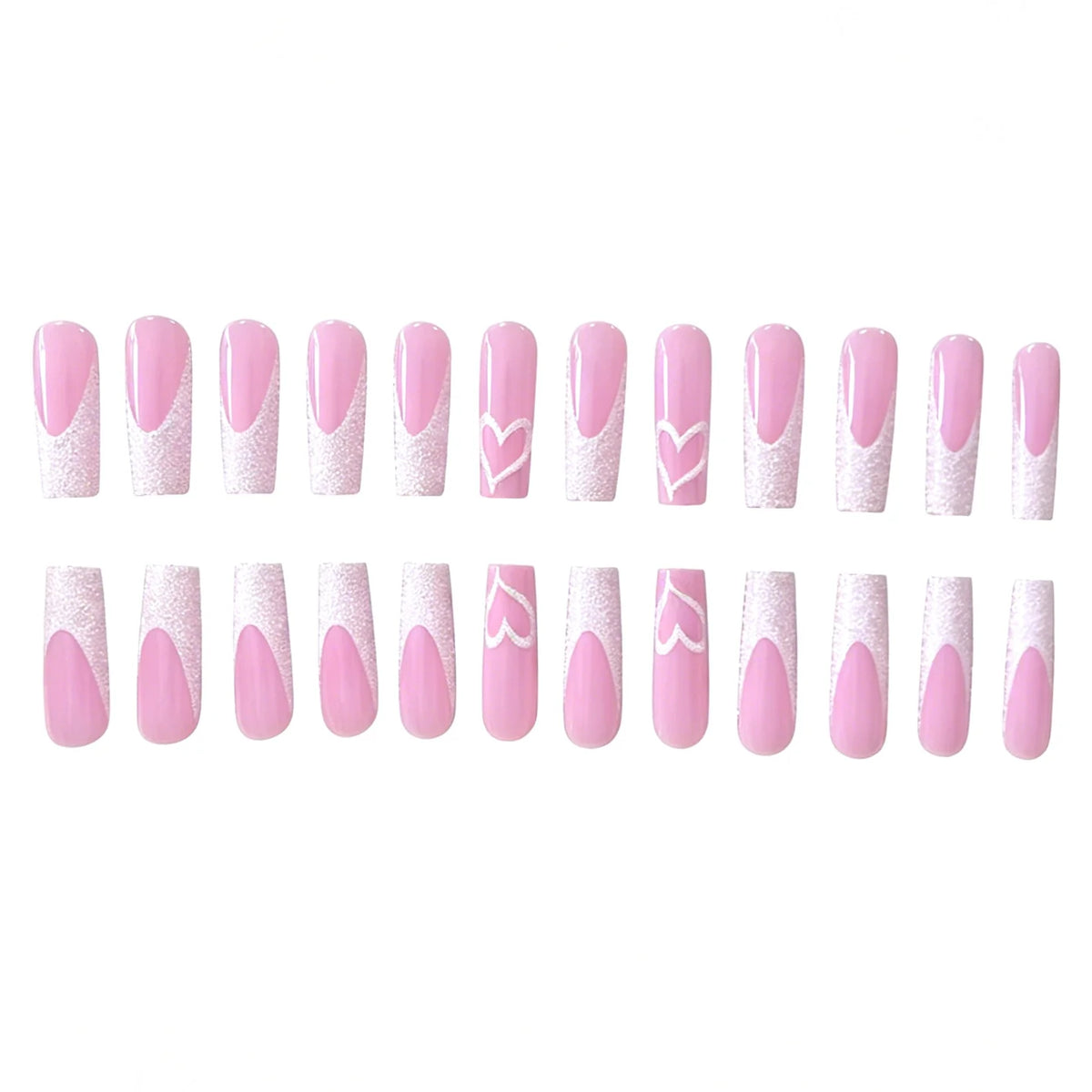 Nail Extensions Acrylic Heart Design Set of 24