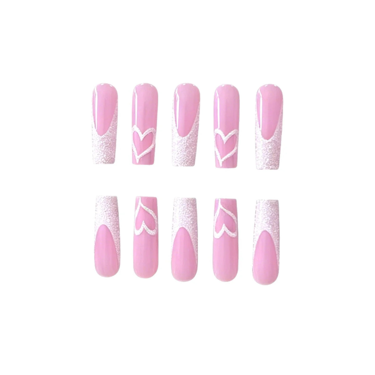 Nail Extensions Acrylic Heart Design Set of 24