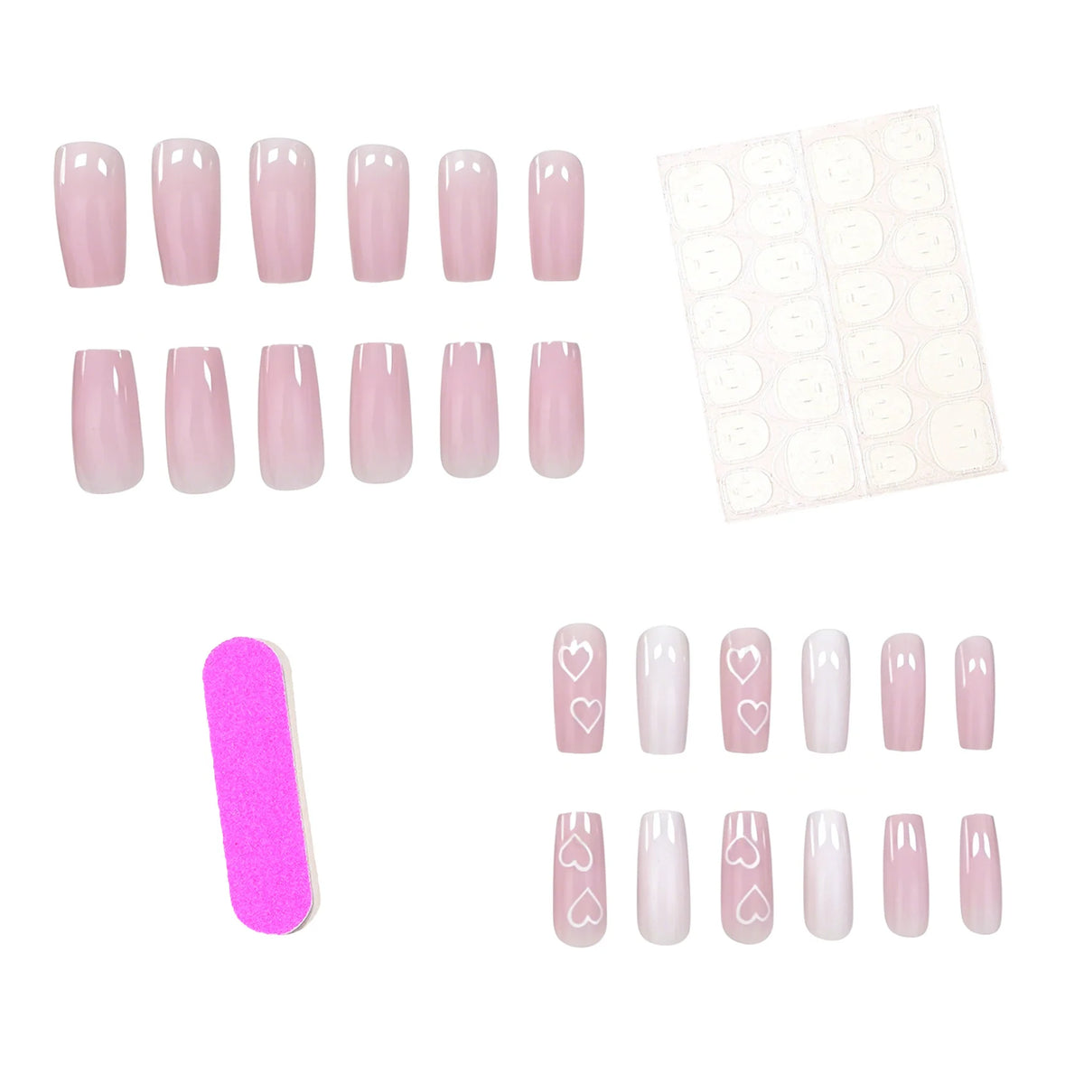 Nail Extensions Acrylic Heart-Embellished 24-Piece