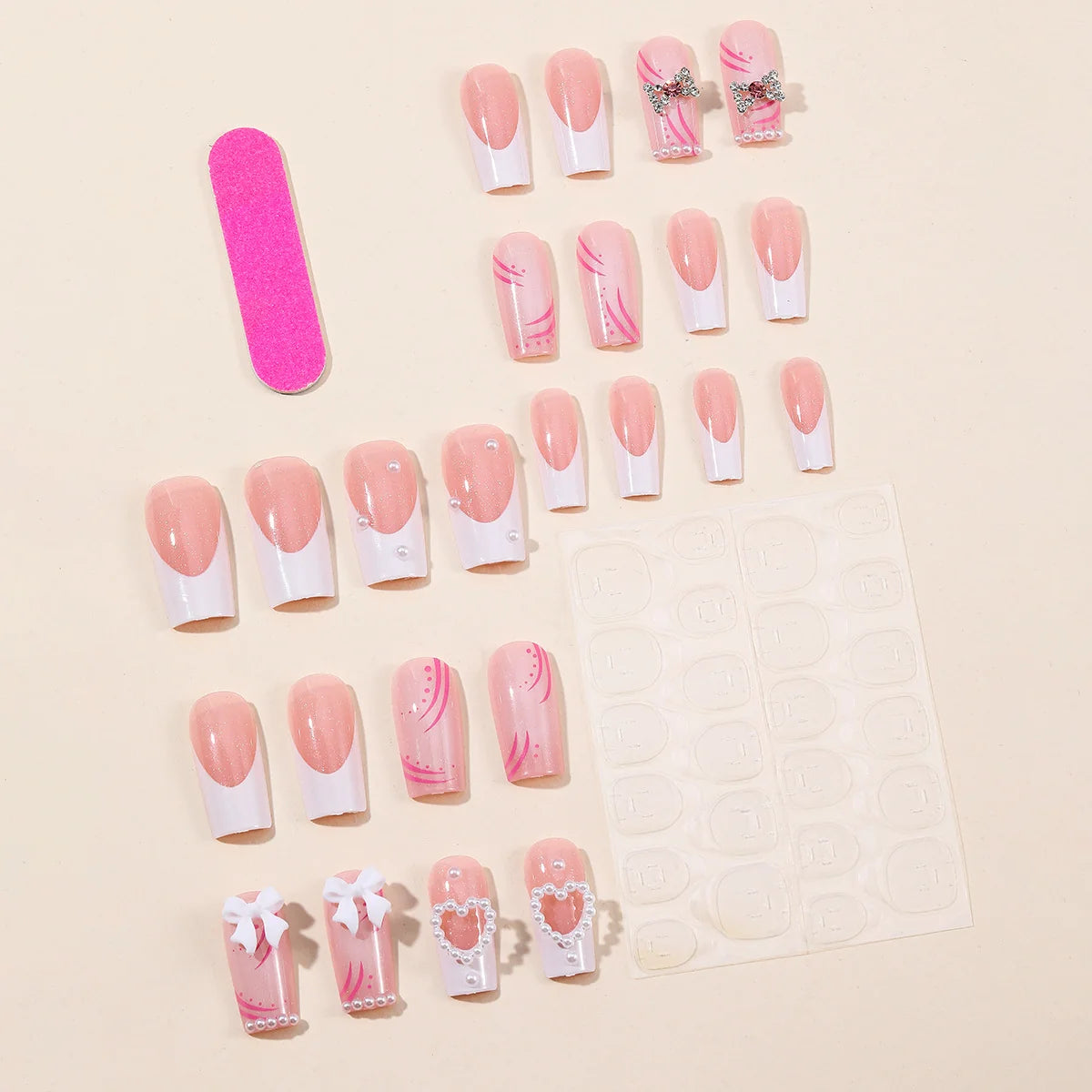 Nail Extensions Acrylic Lightweight 3D Bows & Hearts