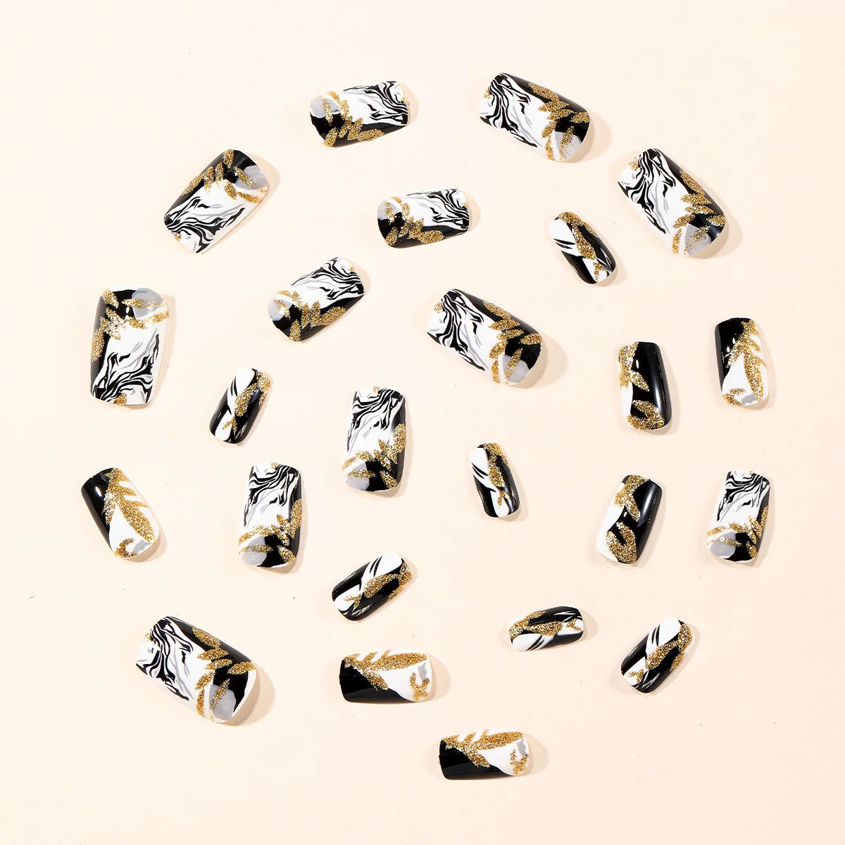 Nail Extensions Acrylic Marble Effect & Gold Glitter