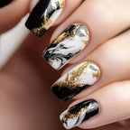 Nail Extensions Acrylic Marble Effect & Gold Glitter