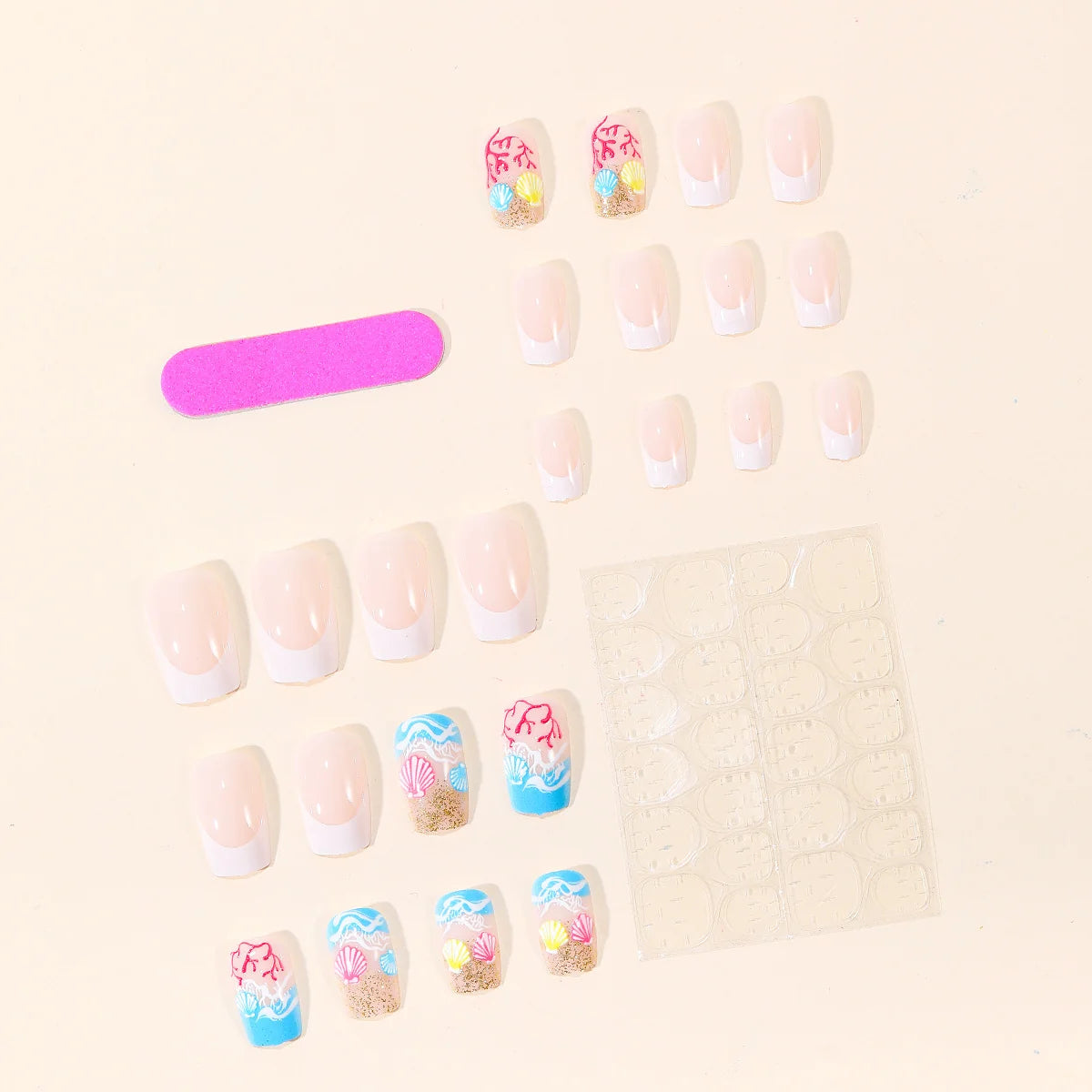 Nail Extensions Acrylic Seashell Design & Glitter Accents