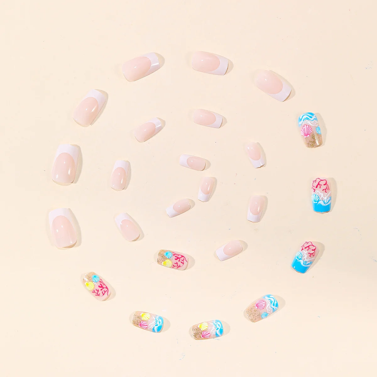 Nail Extensions Acrylic Seashell Design & Glitter Accents