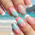 Nail Extensions Acrylic Seashell Design & Glitter Accents
