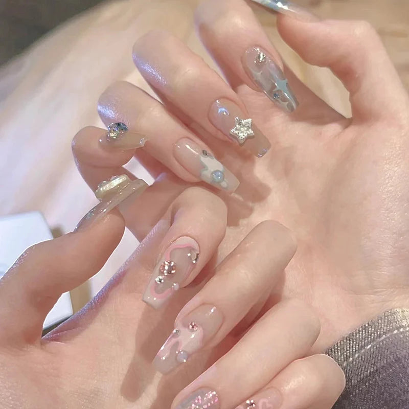 Nail Extensions Artistic Blue Designs Easy Apply & Trim