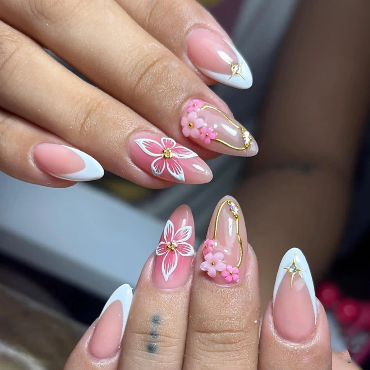 Nail Extensions Blue Floral Durable & Easy Application