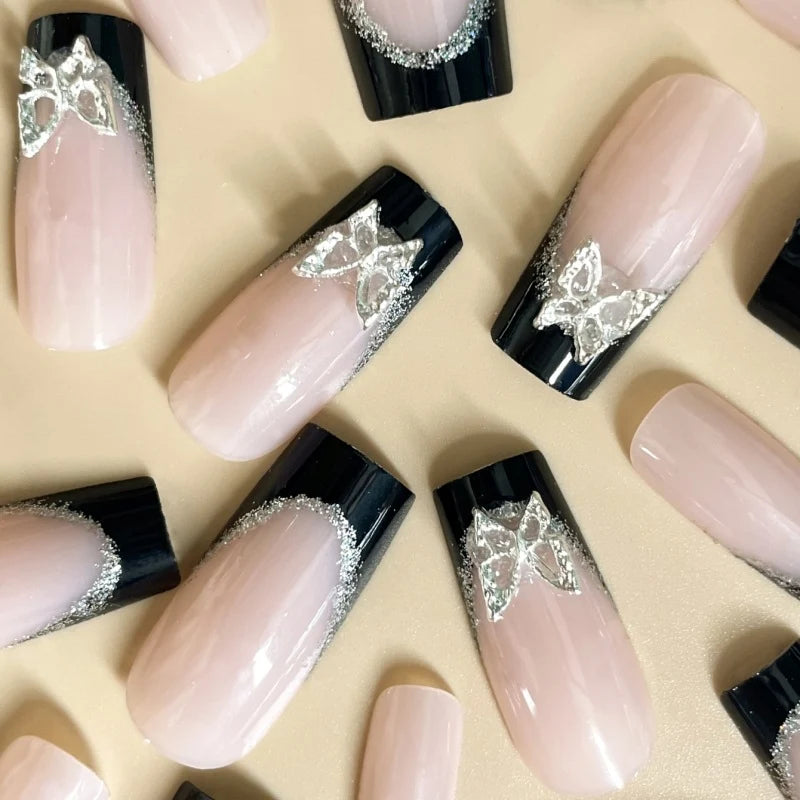 Nail Extensions Butterfly Design Reusable Dark Blue Jelly