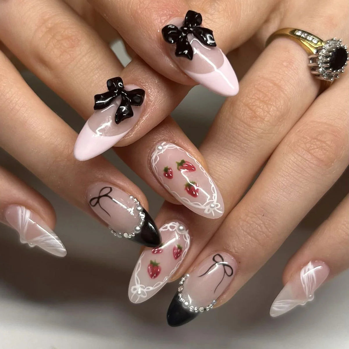 Nail Extensions Floral & Bow Easy Application