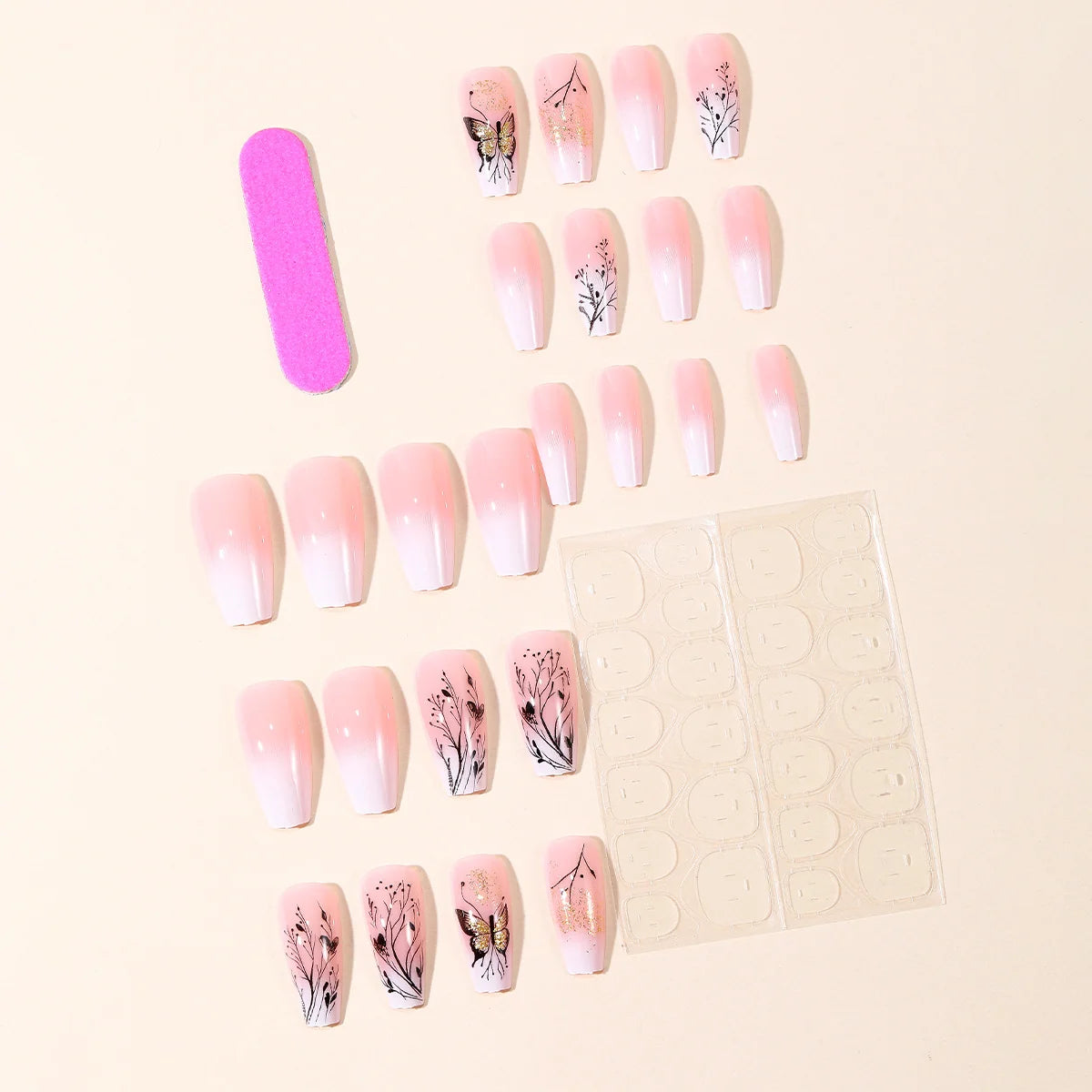 Nail Extensions Floral & Butterfly Long-Lasting