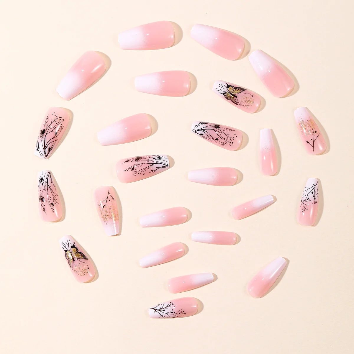 Nail Extensions Floral & Butterfly Long-Lasting