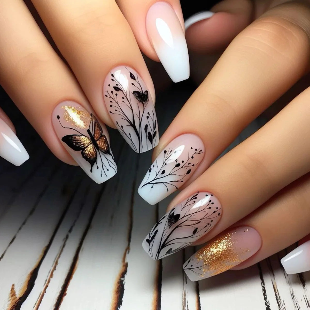 Nail Extensions Floral & Butterfly Long-Lasting