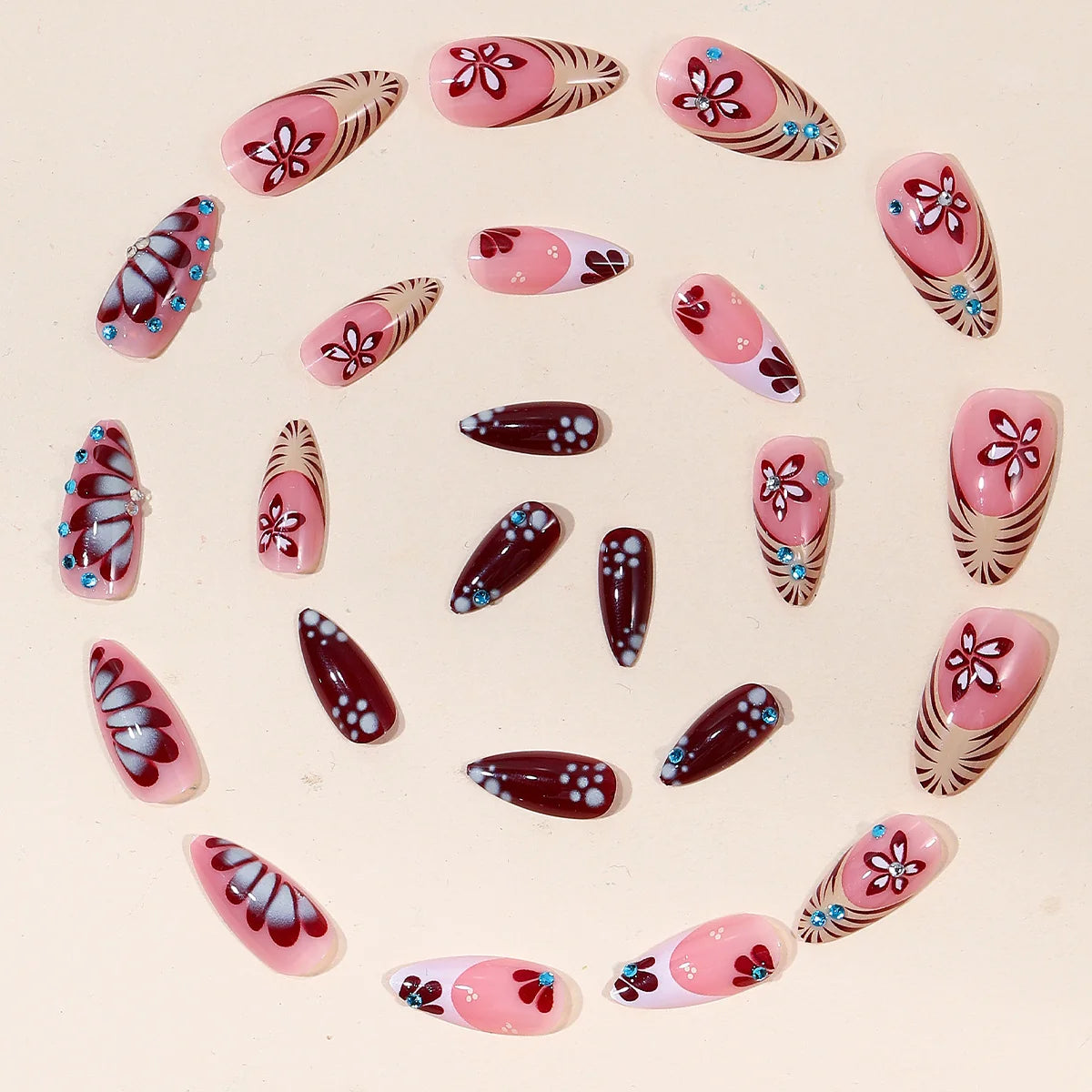 Nail Extensions Floral Design Reusable & Easy Application