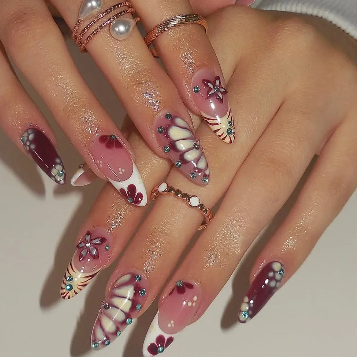 Nail Extensions Floral Design Reusable & Easy Application