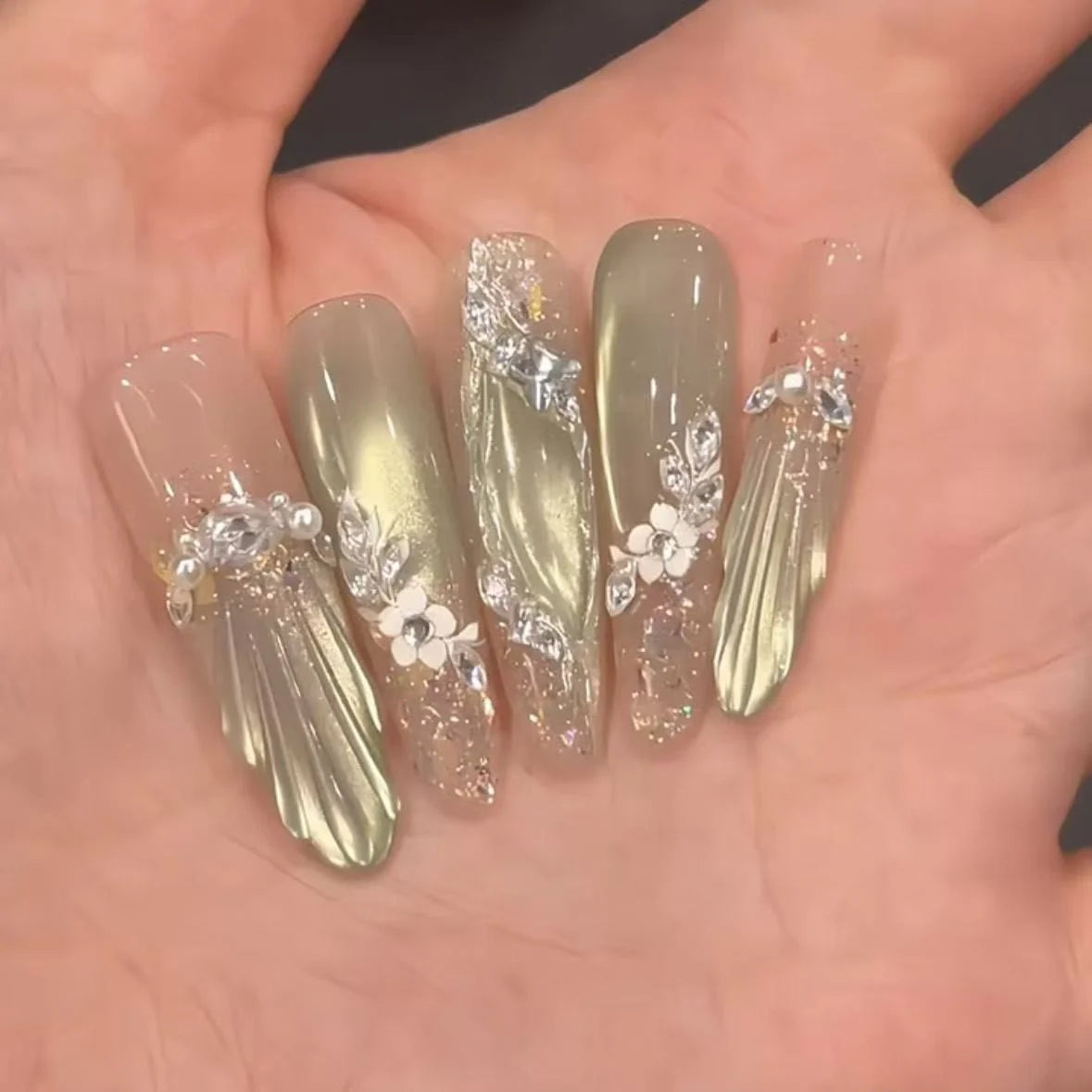 Nail Extensions Floral & Gem Accents Easy Application