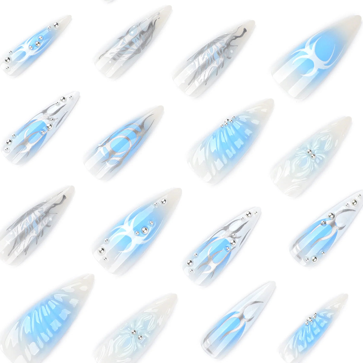 Nail Extensions Floral & Glitter Design Easy Application