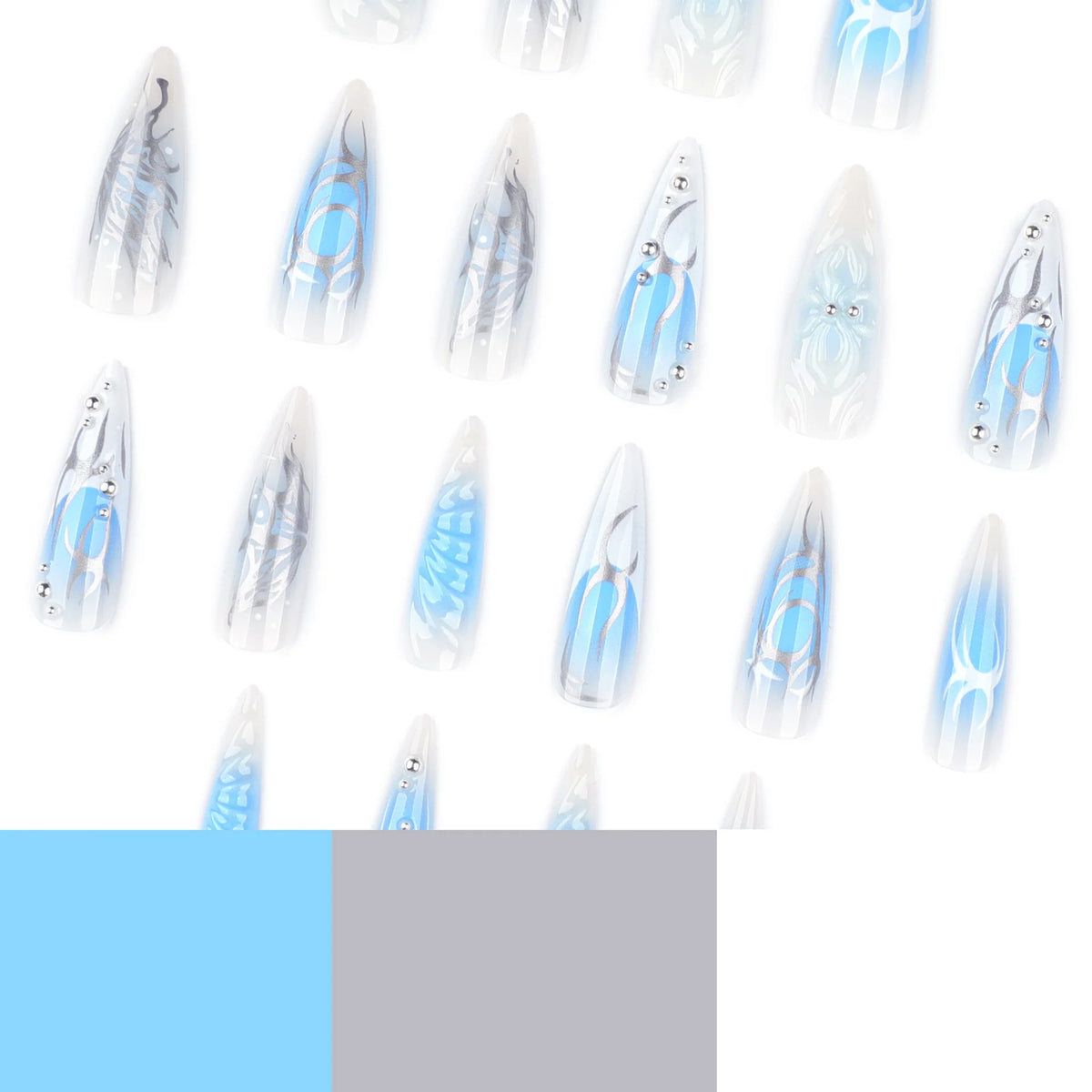 Nail Extensions Floral & Glitter Design Easy Application