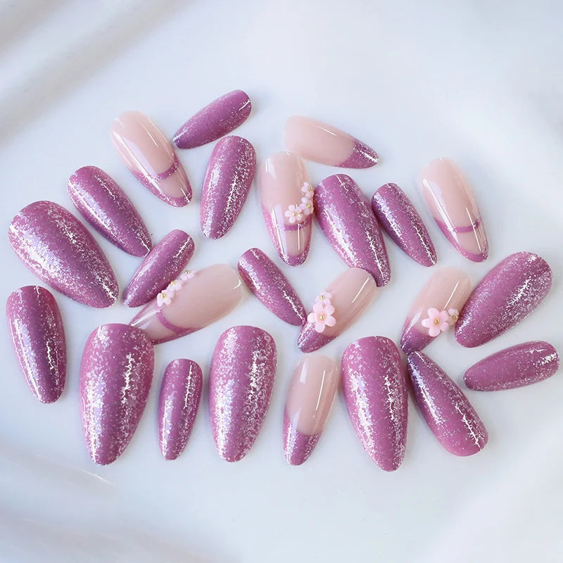 Nail Extensions Floral & Glitter Easy-Apply
