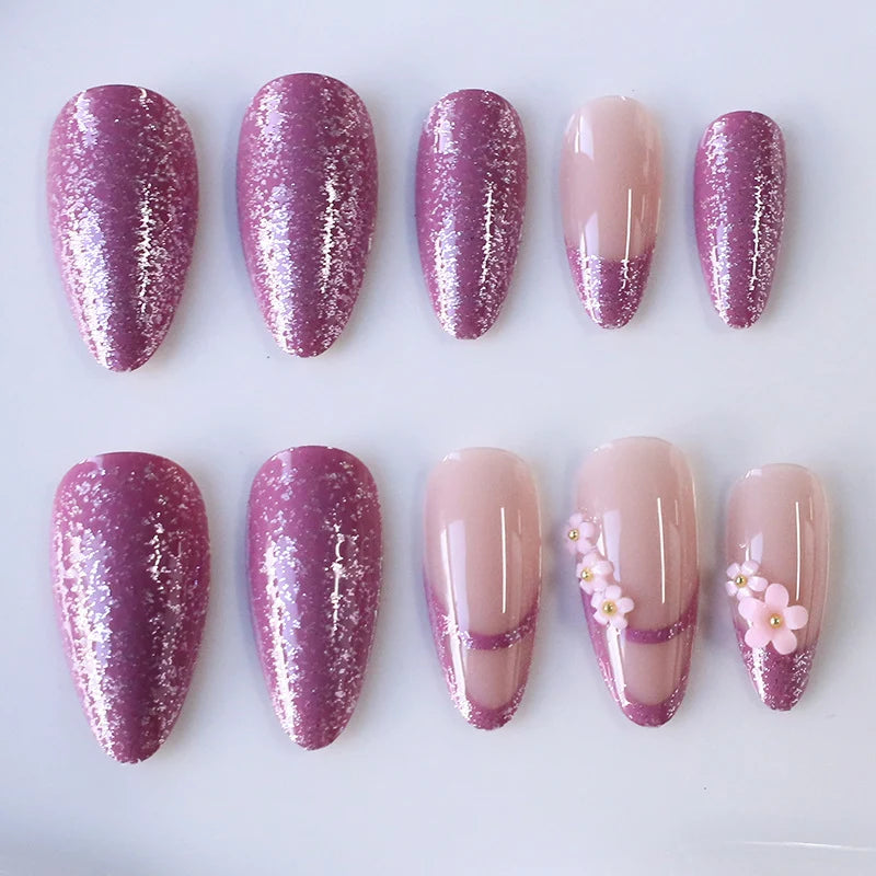 Nail Extensions Floral & Glitter Easy-Apply