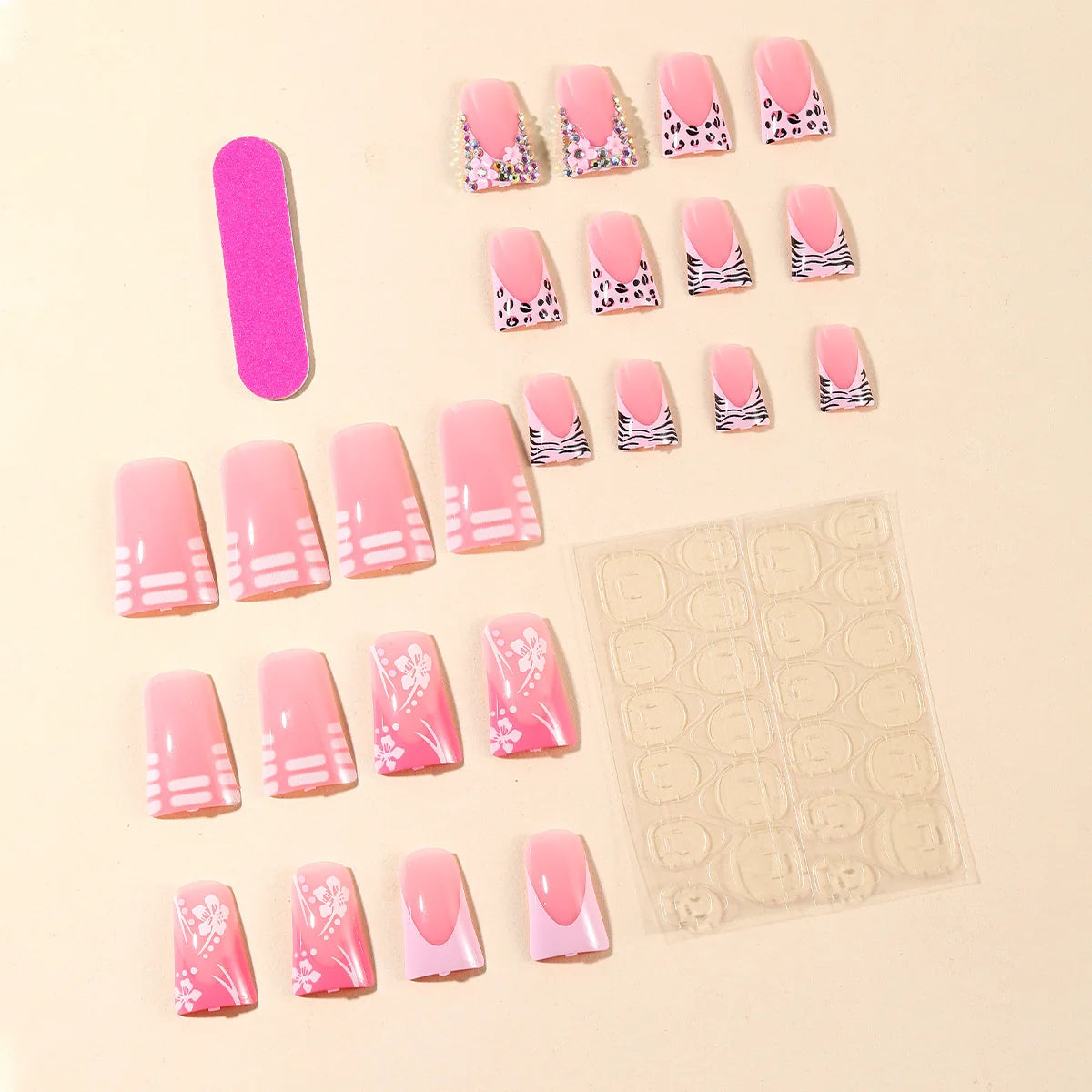Nail Extensions French Tip Floral & Gem Acrylic