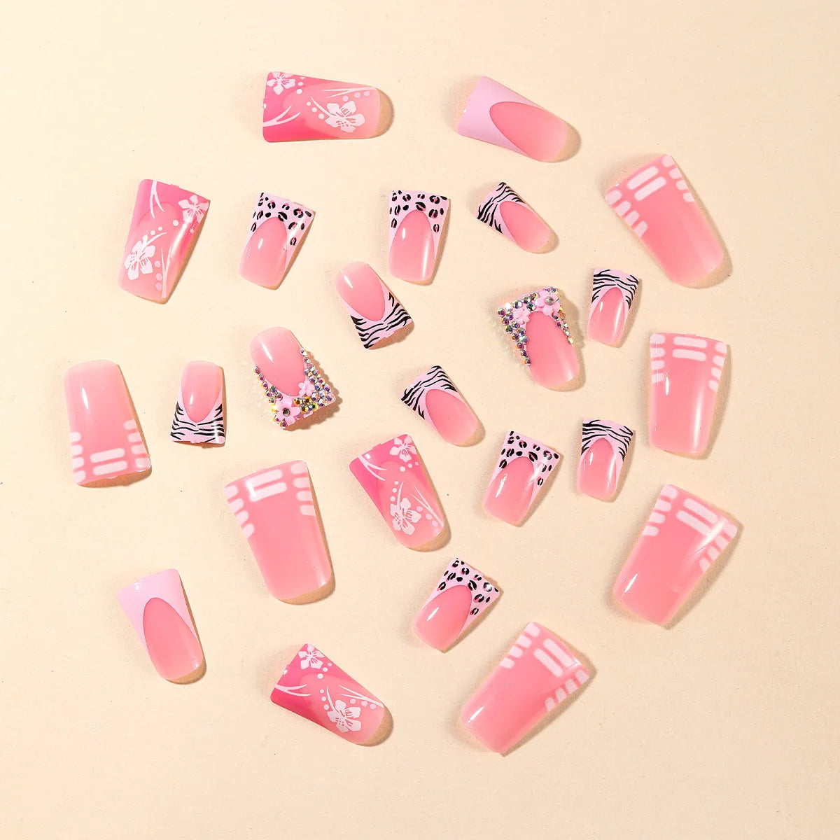 Nail Extensions French Tip Floral & Gem Acrylic