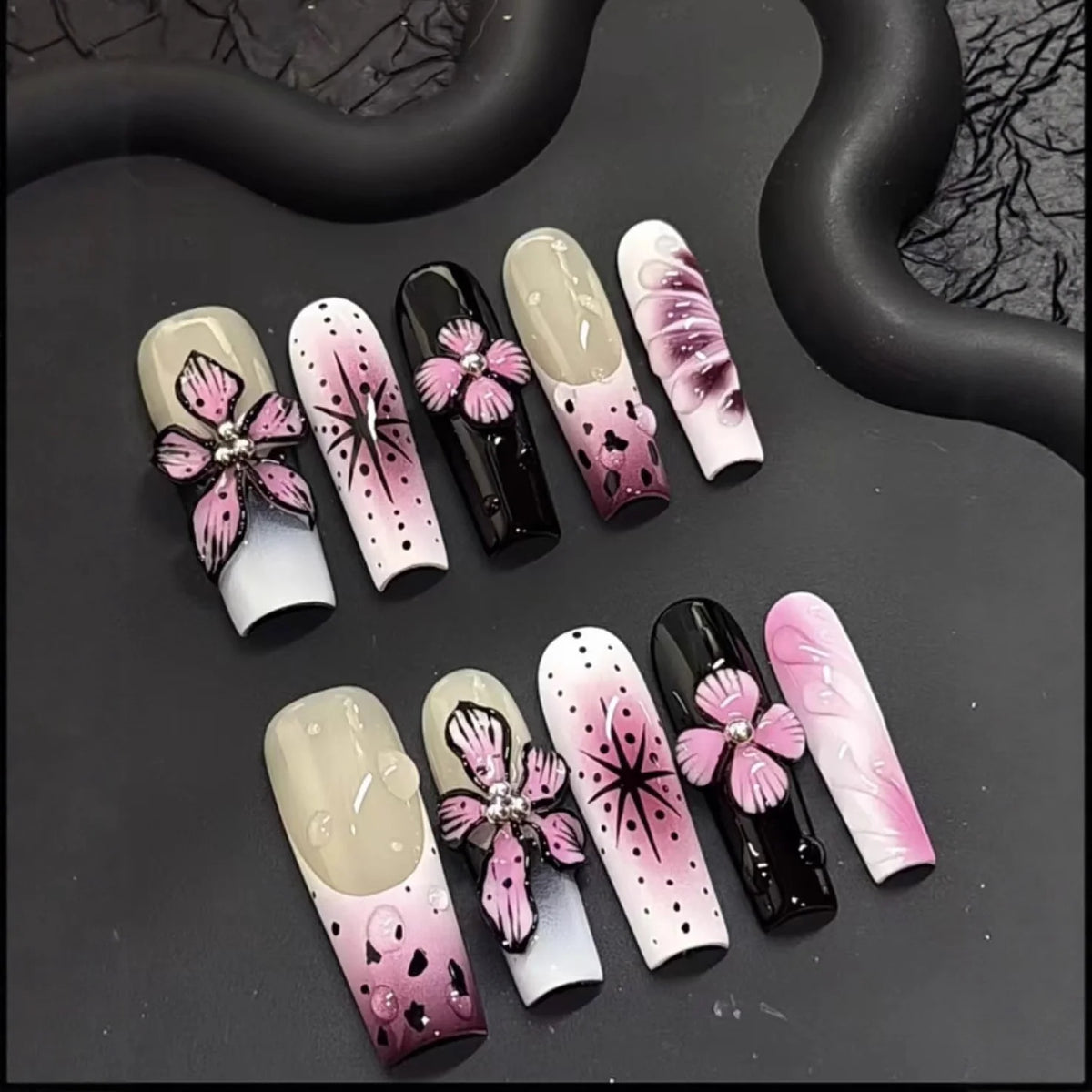 Nail Extensions Handcrafted Floral Durable Easy Apply
