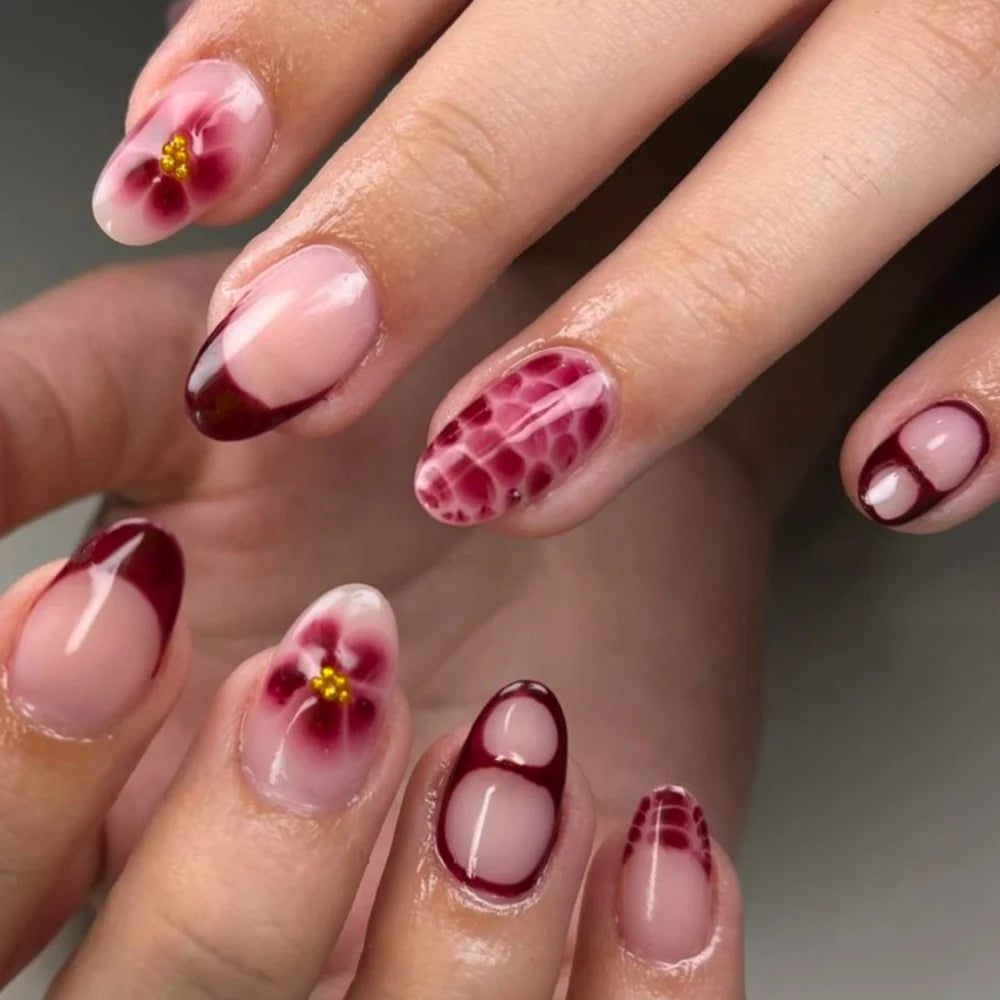 Nail Extensions Handcrafted Floral Self-Adhesive Non-Toxic