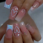 Nail Extensions Heart Design Acrylic Shimmer Finish