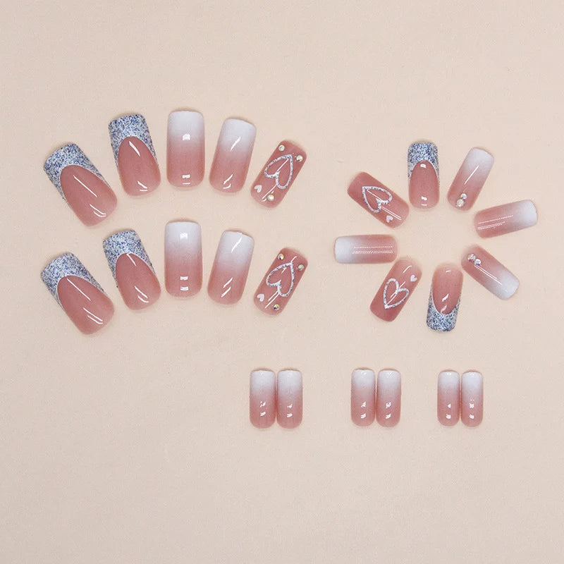 Nail Extensions Heart Design Acrylic Shimmer Finish