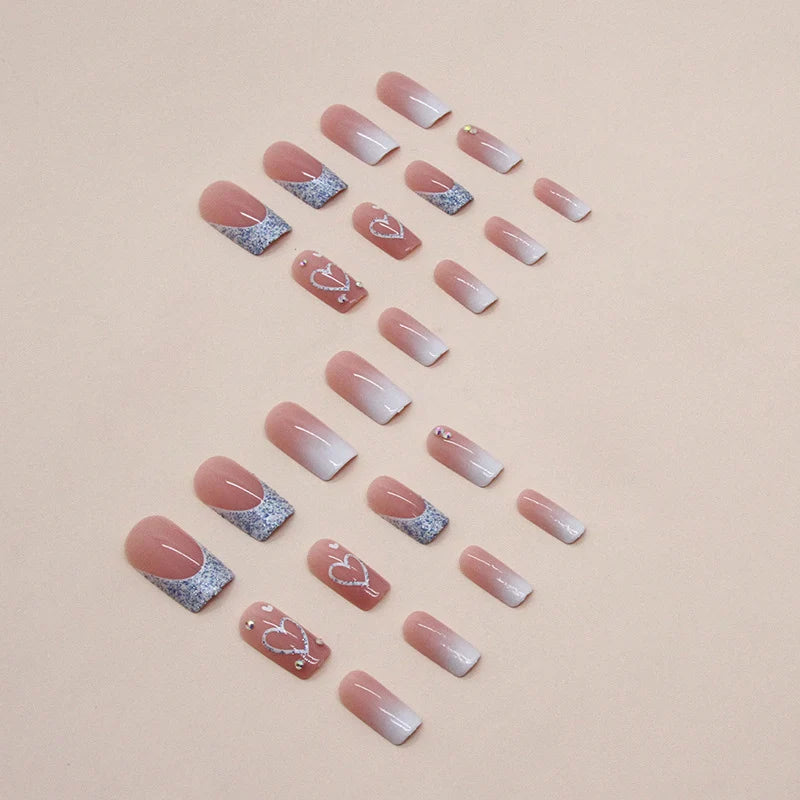 Nail Extensions Heart Design Acrylic Shimmer Finish