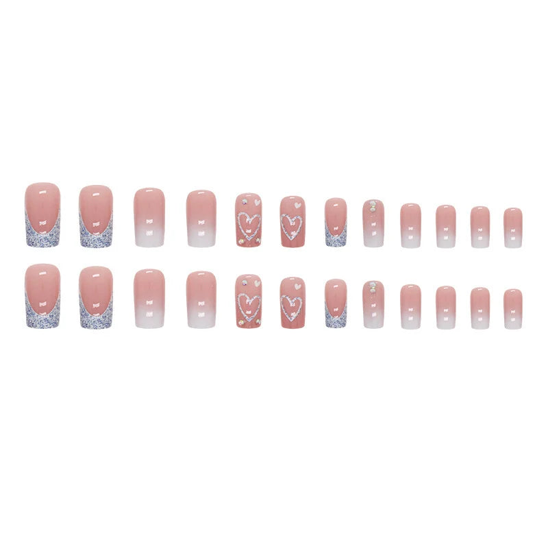 Nail Extensions Heart Design Acrylic Shimmer Finish