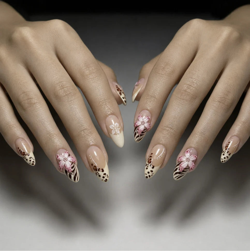 Nail Extensions Intricate Floral Gel Finish