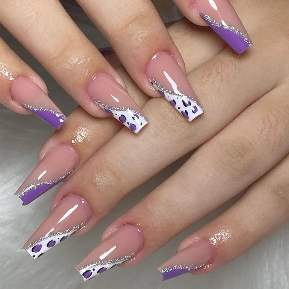 Nail Extensions Long Acrylic Shimmer & Gem Easy-Apply