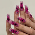 Nail Extensions Long Coffin Hand-Painted Dark Red