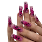 Nail Extensions Long Coffin Hand-Painted Dark Red