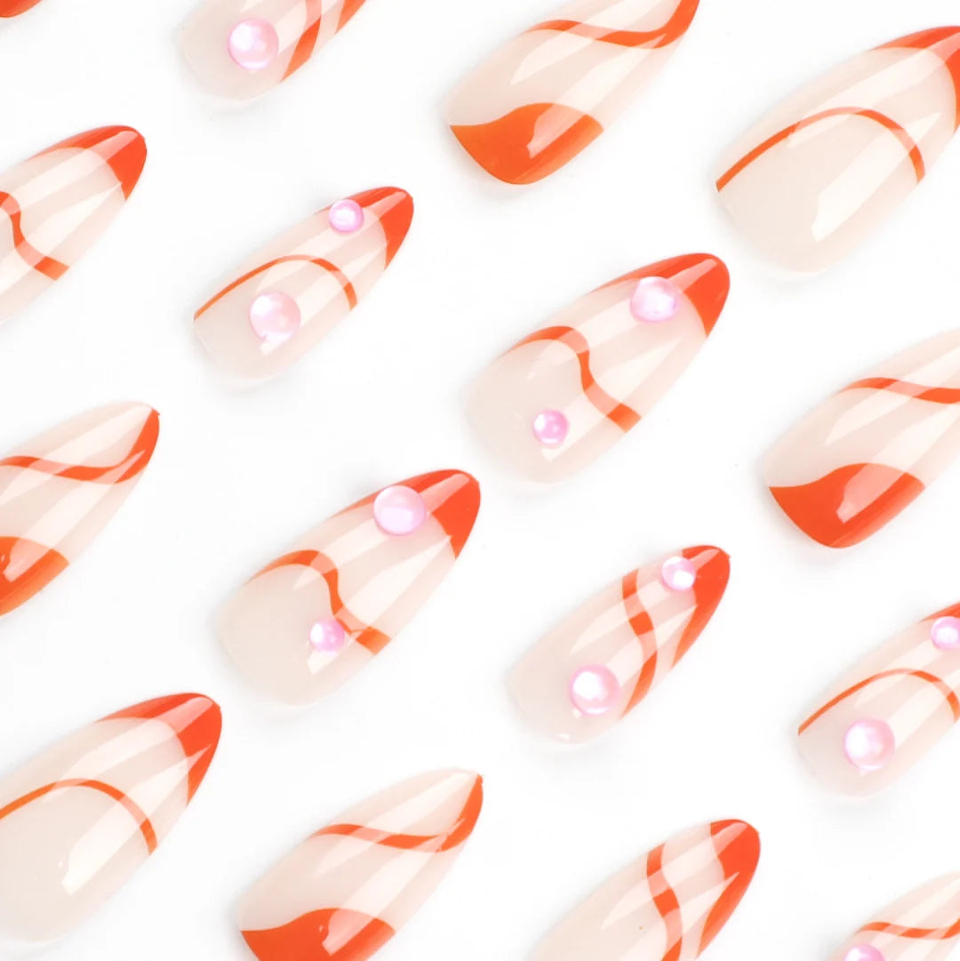 Nail Extensions Orange Accent & Transparent Tips Easy Apply