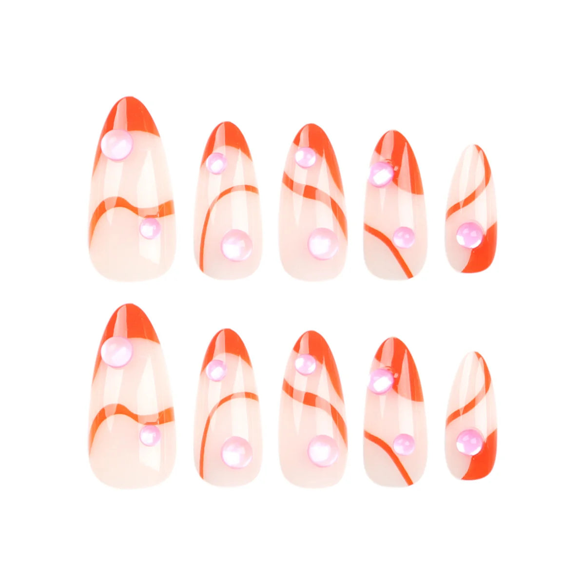 Nail Extensions Orange Accent & Transparent Tips Easy Apply