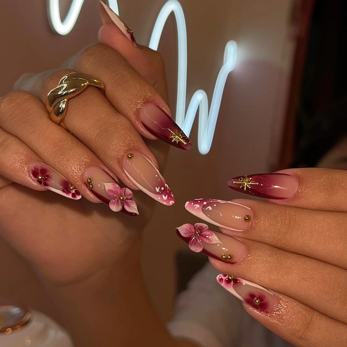 Nail Extensions Premium Acrylic Floral Set of 24