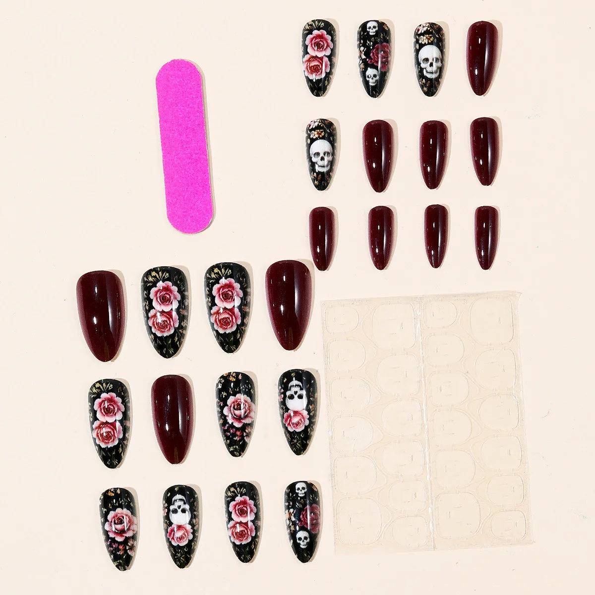 Nail Extensions Self-Adhesive Acrylic Gothic Floral & Skull