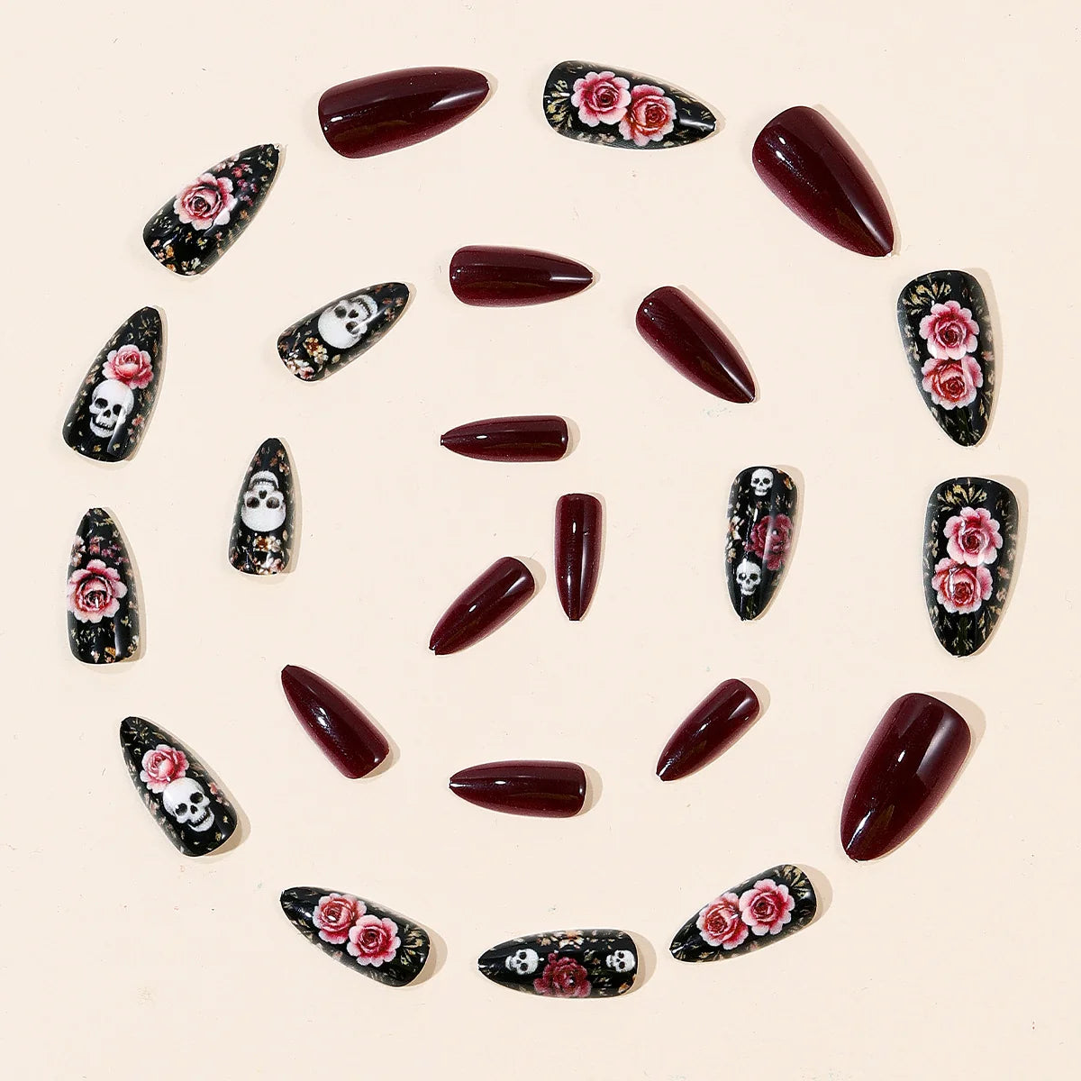 Nail Extensions Self-Adhesive Acrylic Gothic Floral & Skull