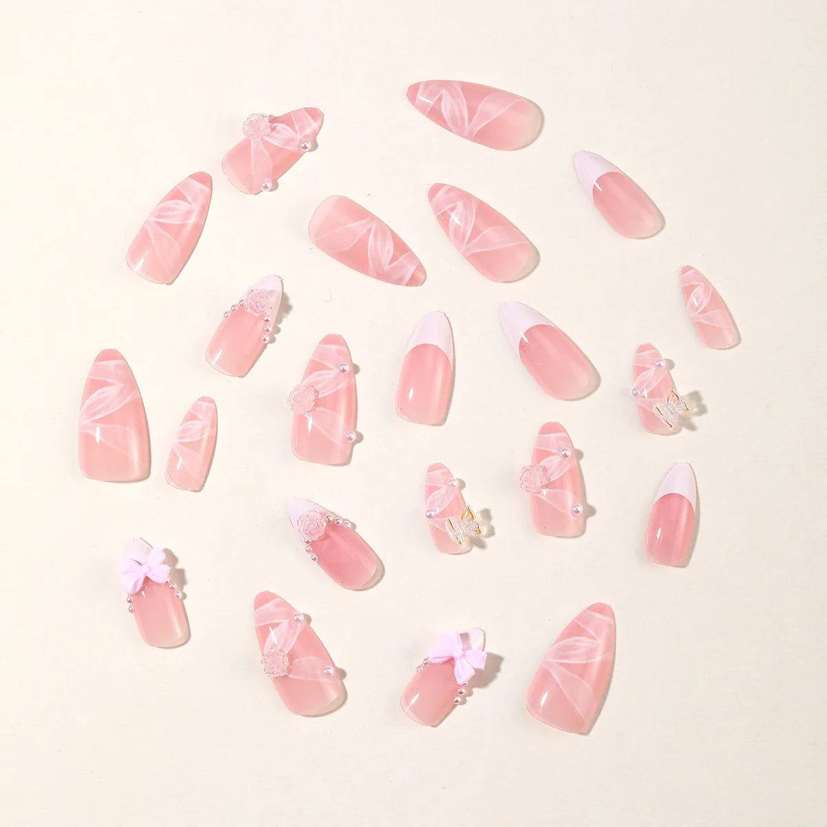 Nail Extensions Stiletto Acrylic 3D Floral & Bow