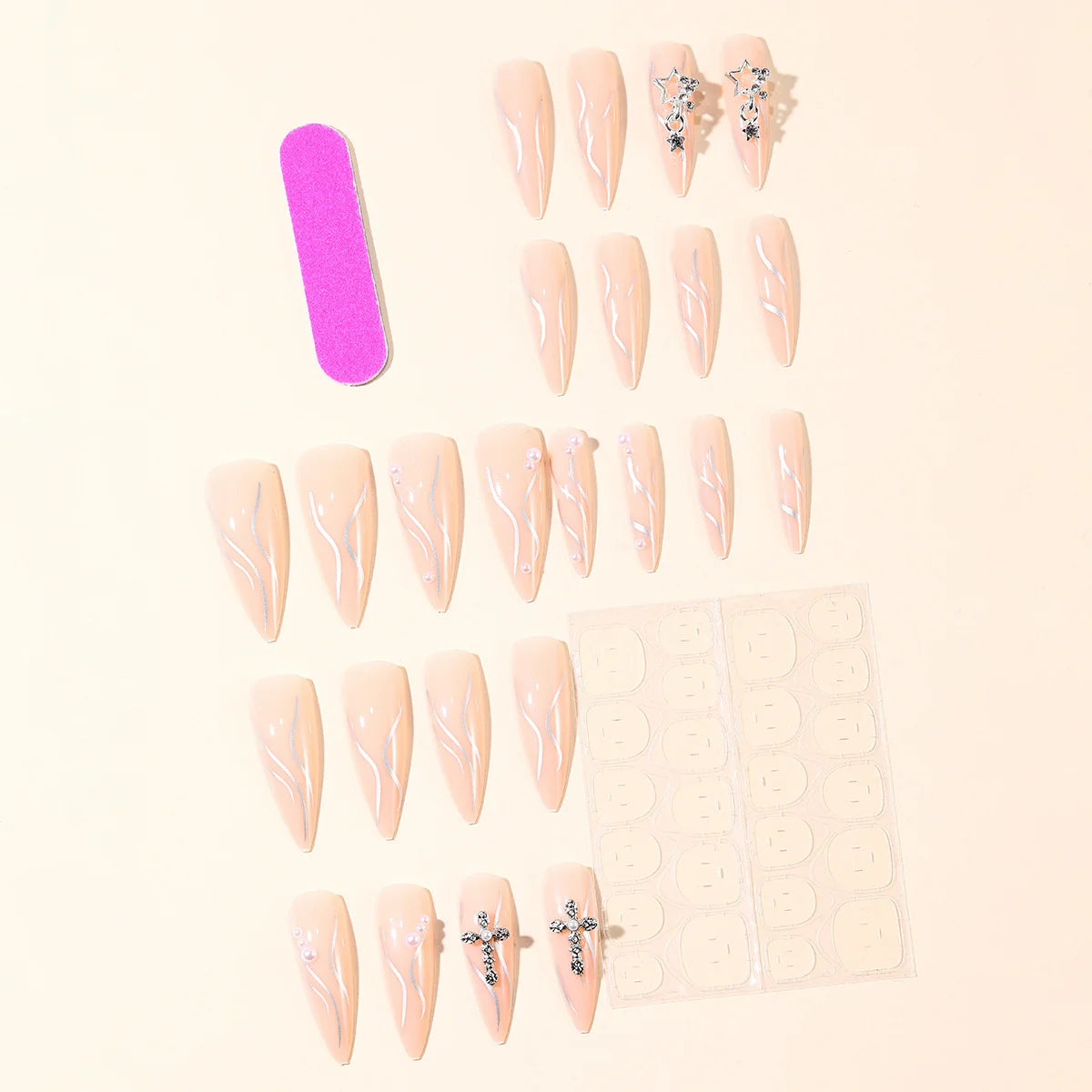 Nail Extensions Stiletto Acrylic Pearls & Metallic Accents