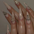 Nail Extensions Stiletto Acrylic Pearls & Metallic Accents