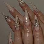 Nail Extensions Stiletto Acrylic Pearls & Metallic Accents