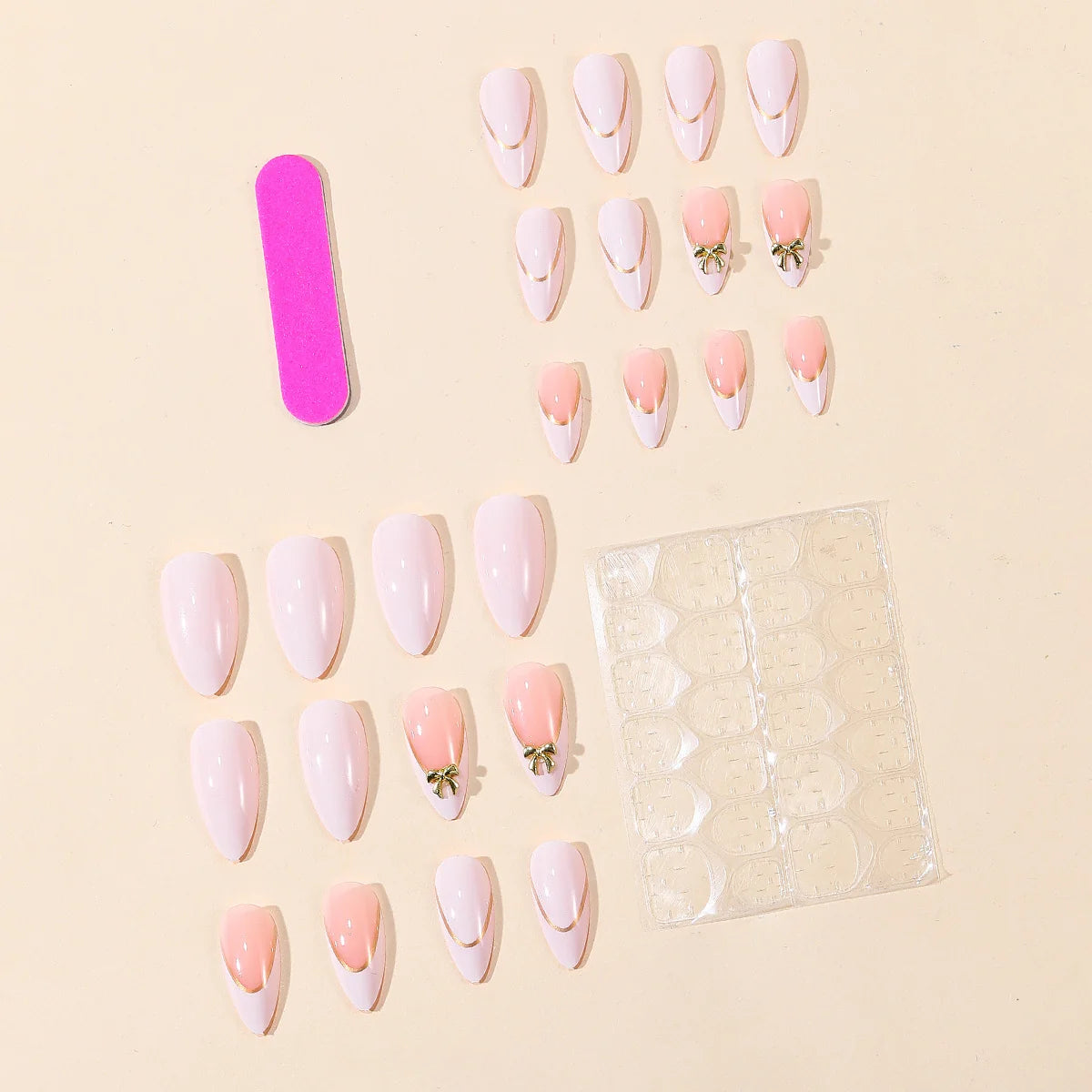 Nail Extensions Stiletto Bow Accent Full Cover Set