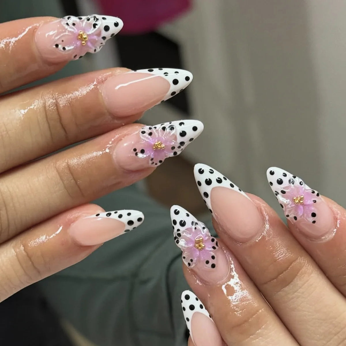 Nail Extensions Stiletto Floral Design Easy Apply