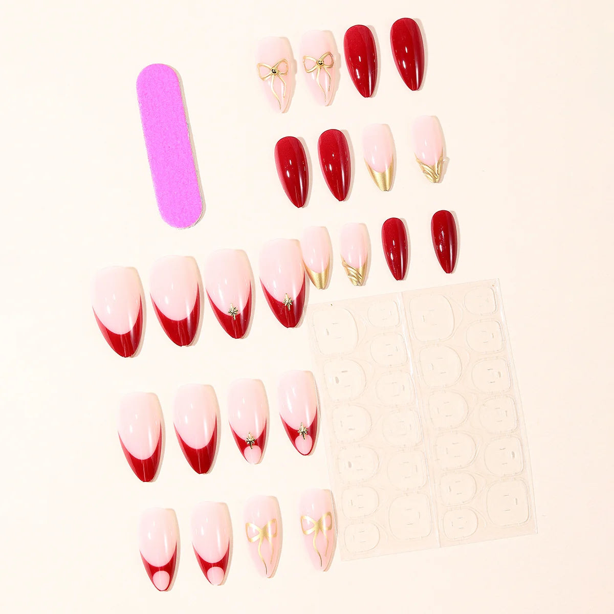 Nail Extensions Stiletto Red Easy Apply Adhesive