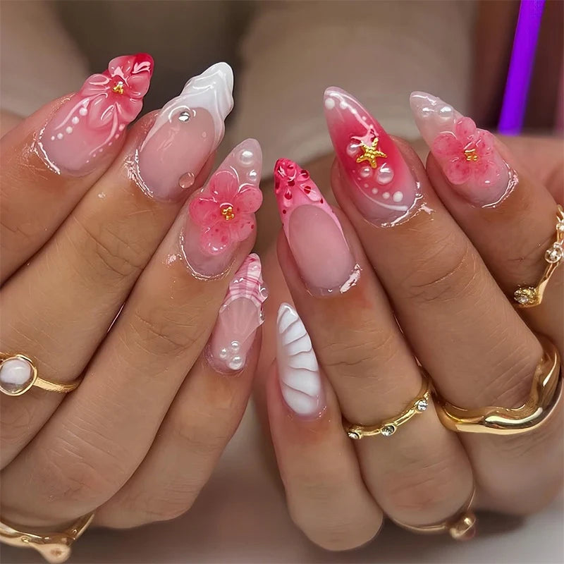 Nail Set Acrylic Floral & Glitter Easy Application