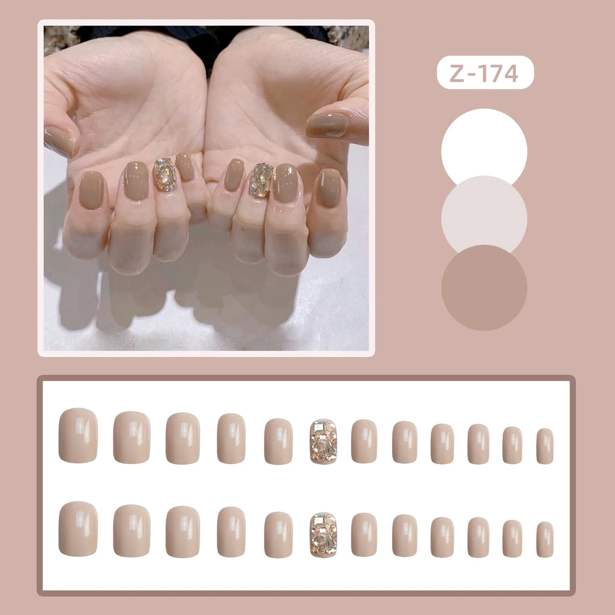 Nail Set Glue-On Glossy Gold Long-Lasting